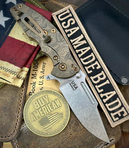 Topo Bronze Hinderer Jurassic Clip Point Black G10 Customized Bronze Ti Magnacut Stonewashed Blade Bronzed Out Hardware with Sasquatch Clip - USA MB