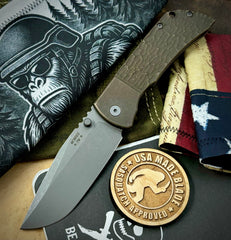 McNees Knives Mac-2 3.5" Atomic Bronze Bolstered Jig Pattern Ti Stonewashed Magnacut Drop Point Blade Stonewashed TI HW