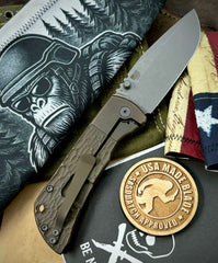 McNees Knives Mac-2 3.5" Atomic Bronze Bolstered Jig Pattern Ti Stonewashed Magnacut Drop Point Blade Stonewashed TI HW