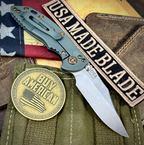 Ammo Can Green Hinderer XM-18 3.0" Bowie Non-Flipper Black G10 Anodized Working Finish Ti with Stonewashed 20CV Blade and Bronzed Out Hardware - USA MB
