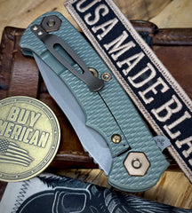 Ammo Can Green Project X Black G10 Anodized Working Finish Ti with Working Finish S45VN Clip Point Blade and Bronzed Out HW