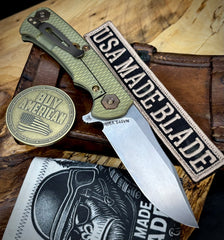 Battle Green Project X Black G10 Anodized Working Finish Ti with Stonewashed S45VN Clip Point Blade and Bronzed Out HW