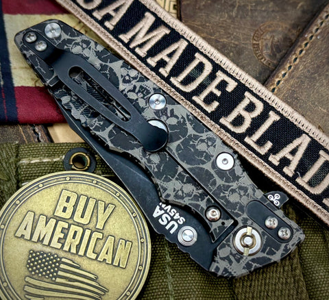 Skull Pattern Hinderer Eklipse 3.5" Hollow Ground Slicer OD Green G10 Battle Black Ti Battle Black S45VN Blade - USA MB