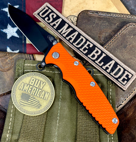 Skull Pattern Hinderer Eklipse 3.5" Hollow Ground Slicer Orange G10 Battle Black Ti Battle Black S45VN Blade - USA MB