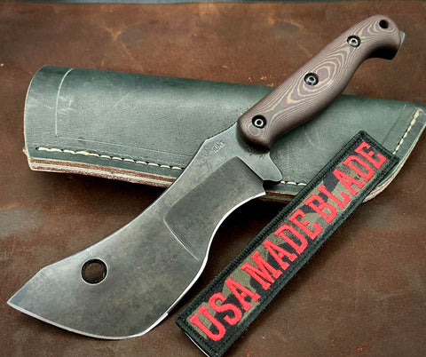 T.M. Hunt M14 #48 with Dark Brown Smooth Micarta and Leather Sheath
