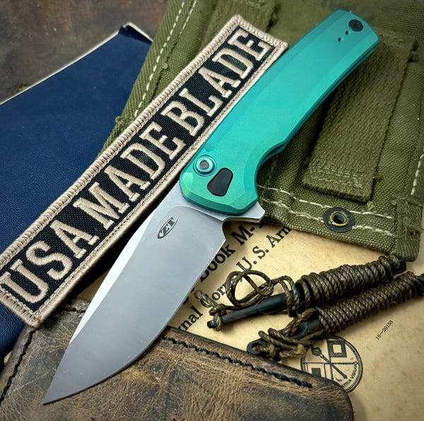 ZT0044 Green Anodized Full Ti Button Lock Flipper S45VN from Zero Tolerance Knives