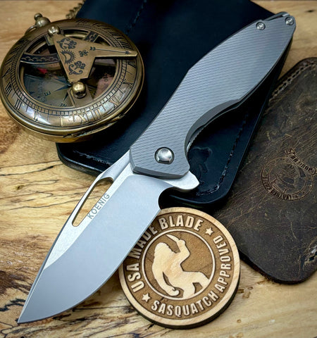 Koenig Mini Arius with M390 Burnished Blade with Polished Flats Corda Ti and Silver Ti Hardware - USA MB