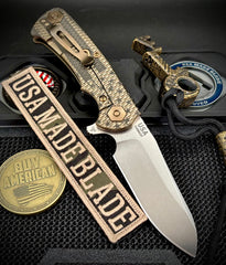 Battle Stars & Stripes Project X Sheepsfoot Black G10 Customized Bronze Ti with Stonewashed Magnacut Blade and Bronzed Out HW