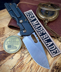 A2D Mark 2  Large Stonewashed Drop Point Rising Grind Magnacut Blade M-16 Grip Blackened Ti on Washers