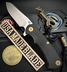Battle Stars & Stripes Project X Sheepsfoot Black G10 Customized Bronze Ti with Stonewashed Magnacut Blade and Bronzed Out HW