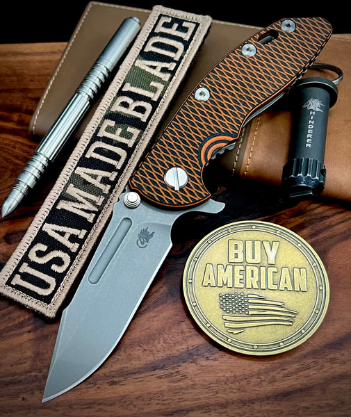 Hinderer XM-18 3.25 Fullered Harpoon Spanto Orange/Black G10 Working Finish Ti and Working Finish Magnacut Blade