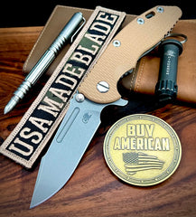 Hinderer XM-18 3.25 Fullered Harpoon Spanto Coyote G10 Working Finish Ti and Working Finish Magnacut Blade