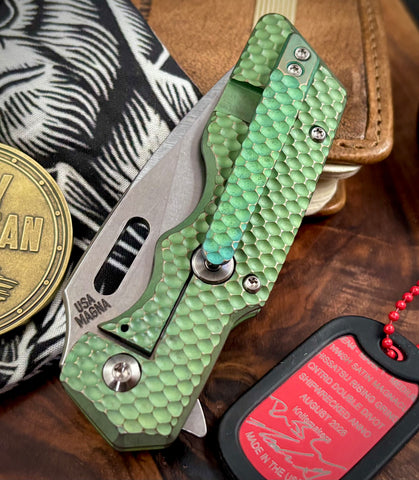 A2D Mark 1 Flipper Medium Stonewashed Hiatsu Grind Magnacut Blade Contoured Divot Milled Shipwrecked Ti on Bearing