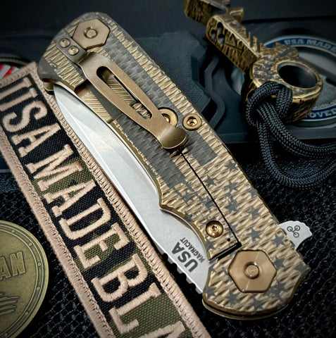 Battle Stars & Stripes Project X Sheepsfoot Black G10 Customized Bronze Ti with Stonewashed Magnacut Blade and Bronzed Out HW