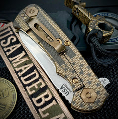 Battle Stars & Stripes Project X Sheepsfoot Black G10 Customized Bronze Ti with Stonewashed Magnacut Blade and Bronzed Out HW