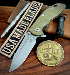 Hinderer XM-18 3.25 Fullered Harpoon Spanto OD Green G10 Working Finish Ti and Working Finish Magnacut Blade