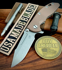 Hinderer XM-18 3.25 Fullered Harpoon Spanto FDE G10 Working Finish Ti and Working Finish Magnacut Blade