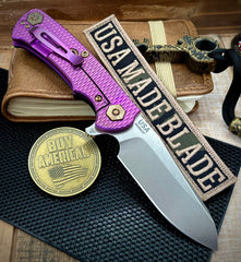 High Res Purple Project X Sheepsfoot Blue/Black G10 Customized Stonewashed Ti with Stonewashed Magnacut Blade and Bronzed Out HW