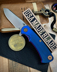 High Res Purple Project X Sheepsfoot Blue/Black G10 Customized Stonewashed Ti with Stonewashed Magnacut Blade and Bronzed Out HW