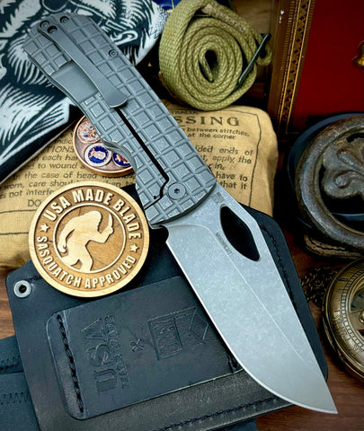 McNees Knives Dixon Full Ti Atomic Stonewashed Frag Ti with 3.75" Magnacut Blade and Stonewashed Hardware