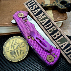 High Res Purple Project X Sheepsfoot Blue/Black G10 Customized Stonewashed Ti with Stonewashed Magnacut Blade and Bronzed Out HW