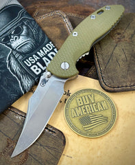 Topo Bead Blast Hinderer XM-18 3.5 Bowie Non-Flipper Bead Blast Ti OD Green G10 Stonewashed Magnacut Blade with Sasquatch Clip