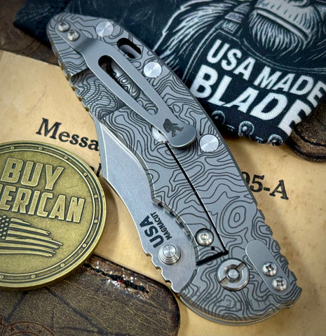 Topo Bead Blast Hinderer XM-18 3.5 Bowie Non-Flipper Bead Blast Ti OD Green G10 Stonewashed Magnacut Blade with Sasquatch Clip