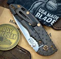 Battle Bronze Battle Stars & Stripes Hinderer XM-18 3.5" Recurve Non-flipper Red G10 Customized Working Finish Ti Stonewashed Magnacut Blade Bronzed Out HW