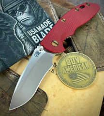 Battle Bronze Battle Stars & Stripes Hinderer XM-18 3.5" Recurve Non-flipper Red G10 Customized Working Finish Ti Stonewashed Magnacut Blade Bronzed Out HW