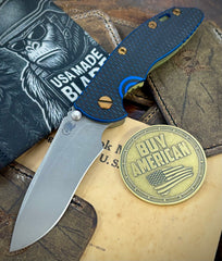 Battle Green Hinderer XM-18 3.5" Recurve Non-flipper Blue/Black G10 Customized Working Finish Ti Working Finish Magnacut Blade and Bronzed Out HW