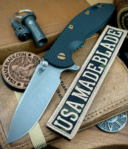 Brick Patterned Hinderer XM-18 3.5" Skinny Slicer Hollow Ground High Res Green Ti Black G10 Magnacut Working Finish Blade Bronzed Out HW - USA MB