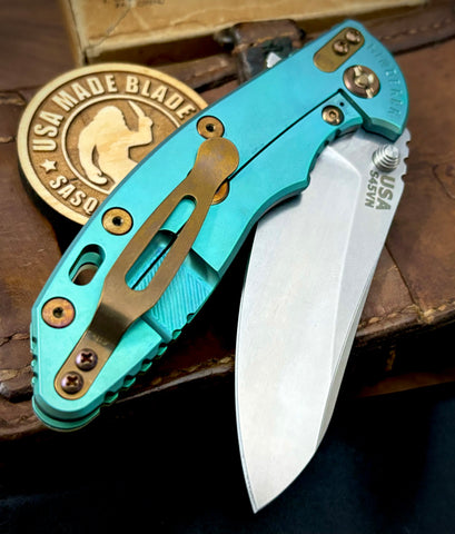 Teal Green Anodized Hinderer XM-18 3.5 Sheepsfoot Translucent Green G10 S45VN Stonewashed Blade  Bronzed Out HW