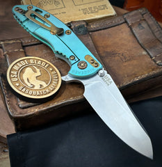 Teal Green Anodized Hinderer XM-18 3.5 Sheepsfoot Translucent Green G10 S45VN Stonewashed Blade  Bronzed Out HW
