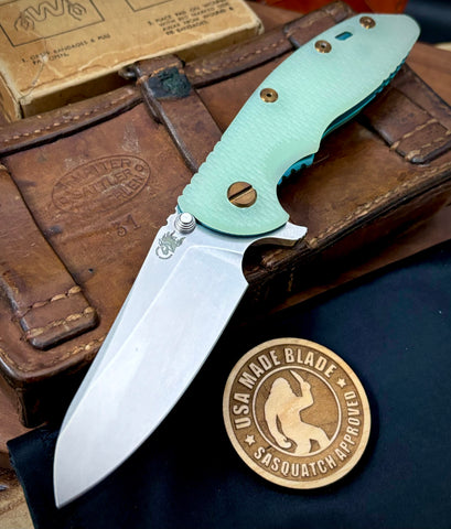 Teal Green Anodized Hinderer XM-18 3.5 Sheepsfoot Translucent Green G10 S45VN Stonewashed Blade  Bronzed Out HW