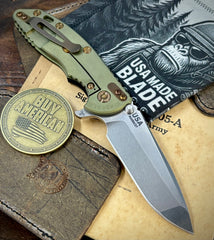 Battle Green Hinderer XM-18 3.5 Spanto Black G10 Customized WF Ti Stonewashed Magnacut Blade Bronze Out HW