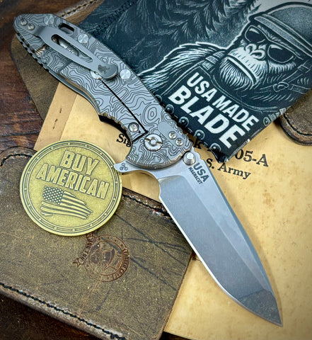 Topo Bead Blast Hinderer XM-18 3.5 Spanto Bead Blast Ti Black G10 Stonewashed Magnacut Blade with Sasquatch Clip