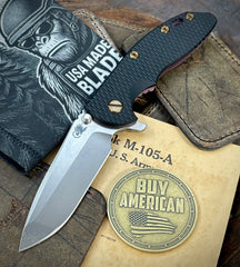 High Res Battle Purple Hinderer XM-18 3.5 Spanto Black G10 Anodized Working Finish Ti and Stonewashed Magnacut Blade with Bronzed Out HW