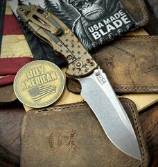 Bronze Battle Stars & Stripes Hinderer XM-18 3.5" Recurve Non-flipper Red G10 Customized Stonewashed Ti Stonewashed Magnacut Blade Bronzed Out HW