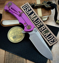 High Res Purple Project X Sheepsfoot Black G10 Customized Stonewashed Ti with Stonewashed Magnacut Blade and Bronzed Out HW