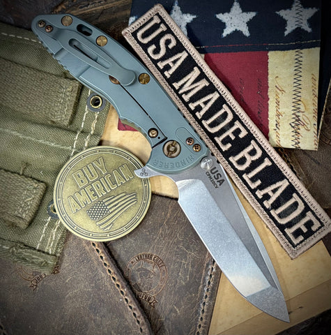 Ammo Can Green Hinderer XM-18 3.25 Spanto OD Green G10 Anodized Working Finish Ti and Stonewashed 20CV Blade with Bronzed Out HW - USA MB