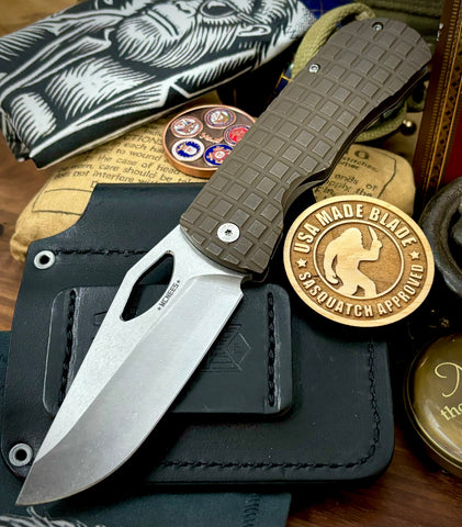 McNees Knives Dixon Full Ti Atomic Bronze Frag Ti with 3.75" Magnacut Satin Stonewashed Blade and Satin Hardware