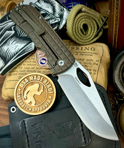 McNees Knives Dixon Full Ti Atomic Bronze Frag Ti with 3.75" Magnacut Satin Stonewashed Blade and Satin Hardware