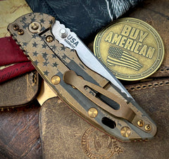 Bronze Battle Stars & Stripes Hinderer XM-18 3.5" Recurve Non-flipper Red G10 Customized Stonewashed Ti Stonewashed Magnacut Blade Bronzed Out HW