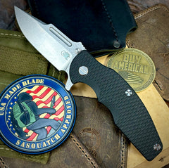 Topo Hinderer Jurassic Clip Point Black G10 Customized Stonewashed Ti Magnacut Stonewashed Blade with Sasquatch Clip - USA MB