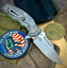 Topo Hinderer Jurassic Clip Point Blue/Black G10 Customized Working Finish Ti Magnacut Stonewashed Blade with Sasquatch Clip - USA MB