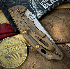 Bronze Battle Stars & Stripes Hinderer XM-18 3.5" Recurve Non-flipper Blue/Black G10 Customized Stonewashed Ti Stonewashed Magnacut Blade Bronzed Out HW