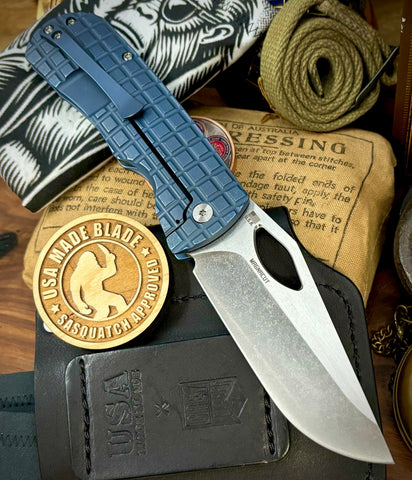 McNees Knives Dixon Full Ti Atomic Blue Frag Ti with 3.75" Magnacut Satin Stonewashed Blade and Satin Hardware