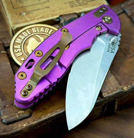 High Res Purple Anodized Hinderer XM-18 3.5 Sheepsfoot OD Green G10 S45VN Stonewashed Blade  Bronzed Out HW