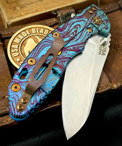 Ocean Fade Anomascus Hinderer XM-18 3.5 Sheepsfoot Anodized Ti Blue G10 Stonewashed S45VN Blade Bronzed Out HW