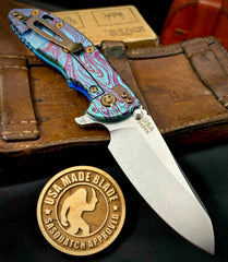 Ocean Fade Anomascus Hinderer XM-18 3.5 Sheepsfoot Anodized Ti Blue G10 Stonewashed S45VN Blade Bronzed Out HW